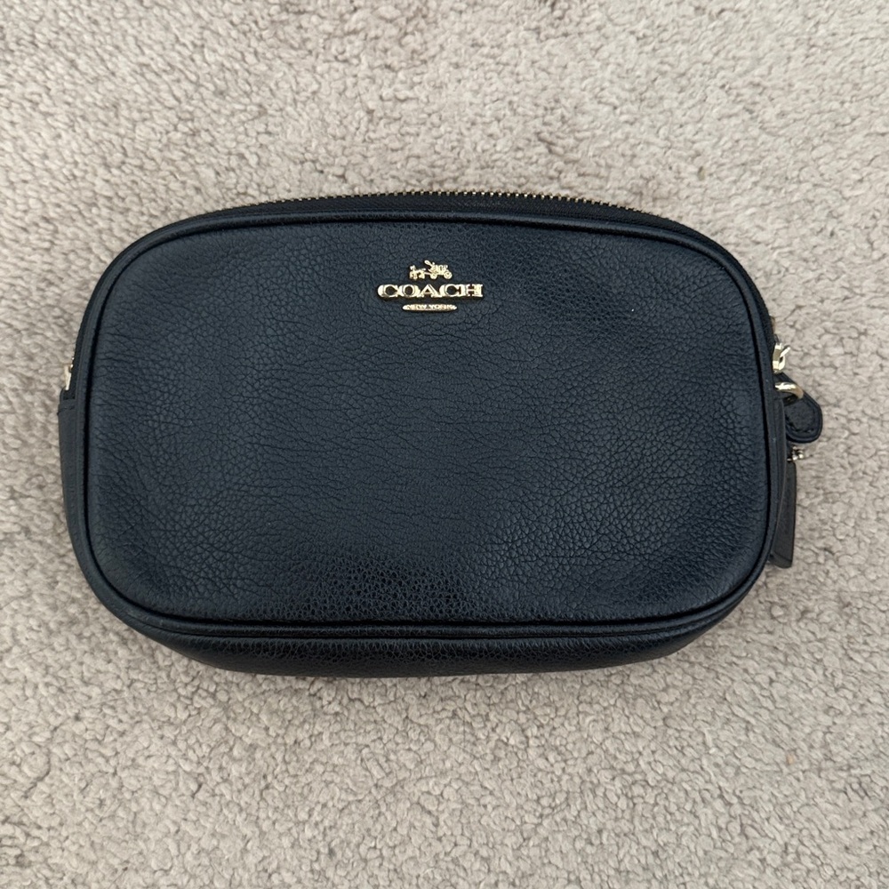 COACH Pebbled Leather Double Zipped Crossbody Pouch bag 53034 black